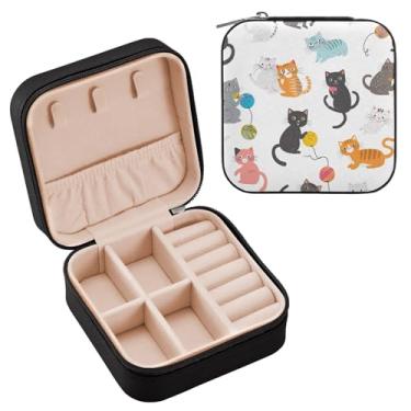 Imagem de YETTASBIN Caixa de joias de gato para adolescentes, meninas, mulheres, presente de aniversário, Natal, caixa de armazenamento portátil de couro PU, mini estojo de joias de viagem para colar, brincos