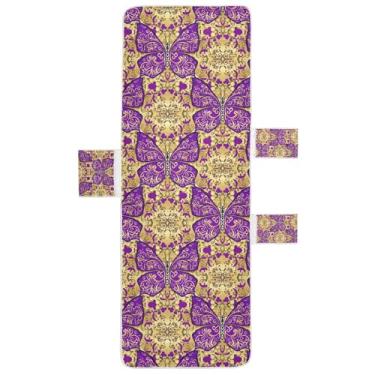Imagem de STAYTOP Capa de toalha de cadeira de descanso, linda capa de espreguiçadeira macia de borboleta estilo mandala, capas de cadeira de praia com bolsos para jardim ao ar livre, pátio, pátio, banhos de