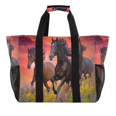 Imagem de Wassud Horse Riders in The Sunset Sacola de mercearia reutilizável grande bolsa organizadora de lona impermeável para praia, piquenique, lavanderia, viagem