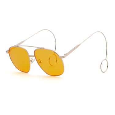 Imagem de HCHES Óculos de Sol Steampunk Oversized Femininos Masculinos UV400 Lentes Laranja Luxo para Rua (3)