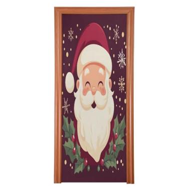 Imagem de Wassud Capa para porta de Natal, decoração de banner, 91 x 242 cm, grande, Natal, Papai Noel, elástico, capa de porta interna para varanda e porta da frente