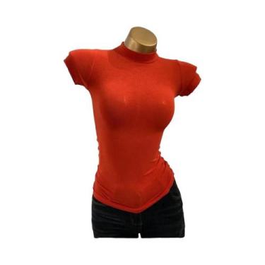 Imagem de Camiseta Feminina Slim-fit De Gola Alta Transparente Com Manga Curta S