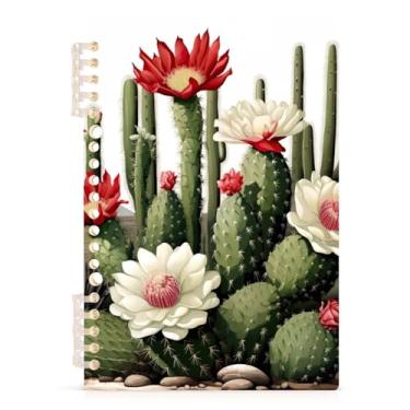 Imagem de Burbuja Caderno de flores de cacto, papel pautado universitário A5 com 60 folhas, fichário para escritório, 1 pacote