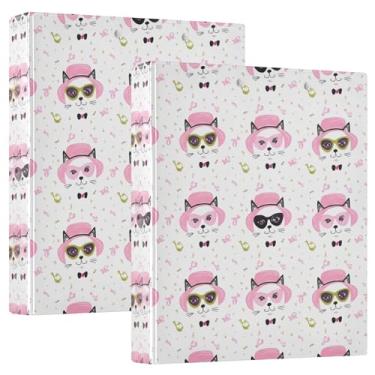 Imagem de Burbuja Fichário com 3 argolas Cat Faces de 3 cm para trabalho de escritório, fichário de anel aberto D serve para papel tamanho carta com visão clara, 2 bolsos, pacote com 2