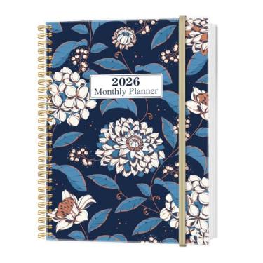 Imagem de Agenda mensal 2026 – Calendário mensal de novembro de 2025 a dezembro de 2026, agenda de 16 meses com encadernação espiral, bolso interno, fecho elástico, 21,6 cm x 28 cm, flor-A