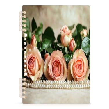 Imagem de Burbuja Caderno de rosas e pérolas, papel pautado universitário A5 com 60 folhas, fichário para escritório, 1 pacote