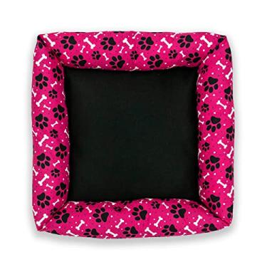 Imagem de Cama para Cães e Gatos, Estampada com Patas e Ossos, Rosa e Marrom, Almofada Quadrada para Pets