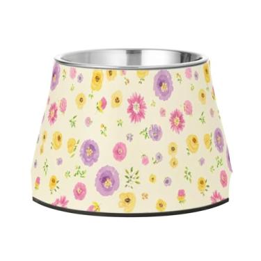 Imagem de Burbuja Tigela de aço inoxidável para comida e água para cães com flores pequenas, antiderrapante para cães médios e gatos, 590 ml