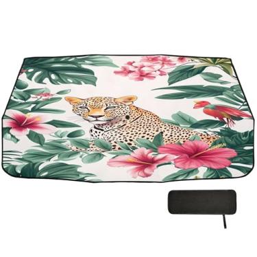 Imagem de Burbuja Guarda-sol para para-brisa de carro, leopardo em planta tropical, dobrável, bloqueio de capa de para-brisa automática, raios UV e calor solar, adequado para caminhonete Sedan SUV na maioria