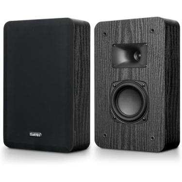 Imagem de Saiyin Alto-falantes de parede finos (par), alto-falantes surround de montagem na parede, 4 Ohms, Woofer de 9,5 cm com tweeter de buzina, alto-falante de home theater para sala de estar, escritório