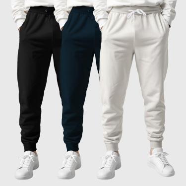 Imagem de Kit 3 Calças Moletom Masculinas Lisas Benellys-Masculino