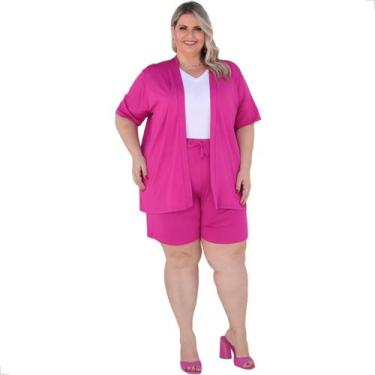 Imagem de Conjunto Kimono e Bermuda Plus size Moda Curvy Plus All Size, Púrpura,