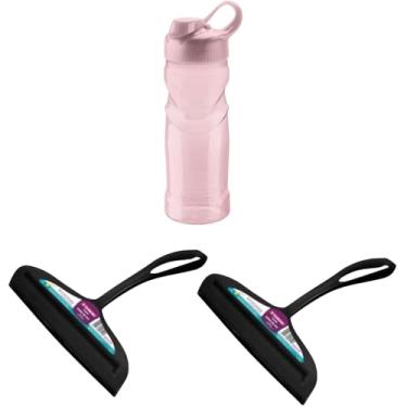 Imagem de Kit 2 Rodo de pia Preto e 1 Garrafa Plástica Fitness Rosa 500ml