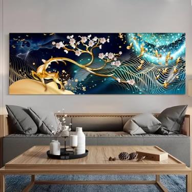 Imagem de Golden Deer Blooming Tree Cosmic Vintage Rustic Canvas Wall Art - Pôster sem moldura de 30,5 x 91,4 cm - Ideia de presente para decoração de casa e escritório para sala de estar, quarto, cozinha e