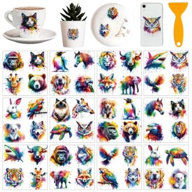 Imagem de AHANDMAKER Adesivos de transferência em aquarela com 12 folhas, animais coloridos da floresta com gorila, urso, leão, tigre, esfregar em adesivos para móveis faça-você-mesmo, 14 x 14 cm