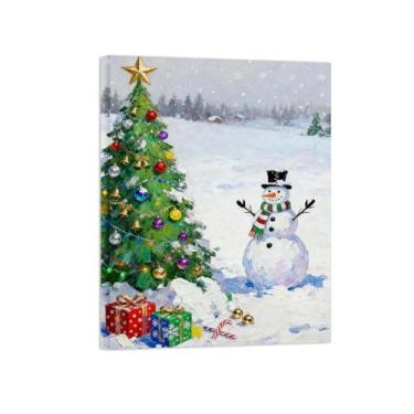 Imagem de BMZFYBS Tela de paisagem de arte de parede - árvore boneco de neve - impressão de pintura de decoração moderna para sala de estar pronta para pendurar tela embrulhada 50 x 65 cm 20 x 26 pol