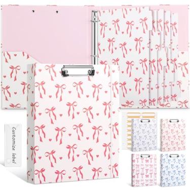 Imagem de Colarr Fichário de 3 anéis de 2,5 cm com 2 bolsos para prancheta de laço e nó de fita, organizador de fichário para tamanho carta 21,6 cm x 28 cm, 5 divisórias de índice de PVC com abas, 18 adesivos