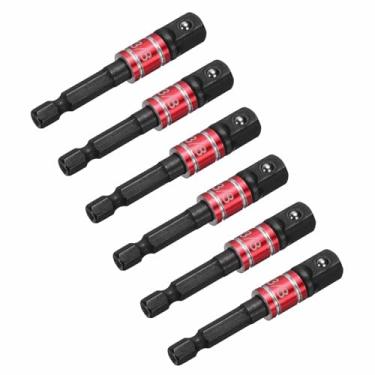 Imagem de HARFINGTON Conjunto de extensão de soquete de chave de impacto, 6 peças, chave quadrada de 1/10.2 cm, adaptador de haste hexagonal brilhante para chaves de fenda, preto e vermelho