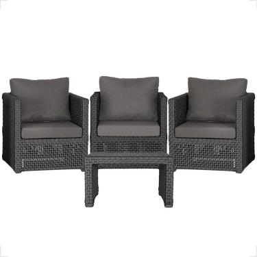 Imagem de Mesa E 3 Poltronas Madri Corda Náutica Estofado 11 Trama Preto