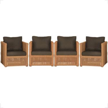 Imagem de 4 Poltronas Madri Alumínio Corda Náutica Estofado 9 Trama Terra Cota