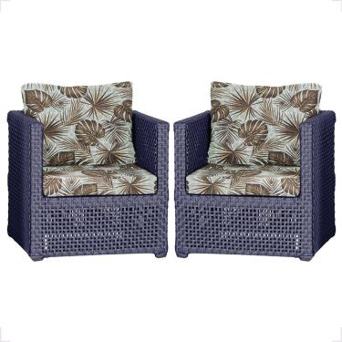 Imagem de 2 Poltronas Madri Alumínio Corda Náutica Estofado 6 Trama Azul