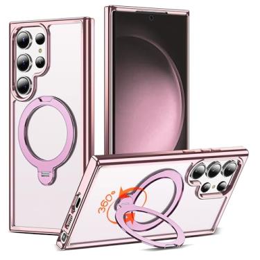 Imagem de RIASOLIN Capa compatível com Samsung Galaxy S23 Ultra com suporte de anel invisível giratório de 360°, compatível com Mag-Safe, capa de telefone transparente com ótima sensação de aderência para
