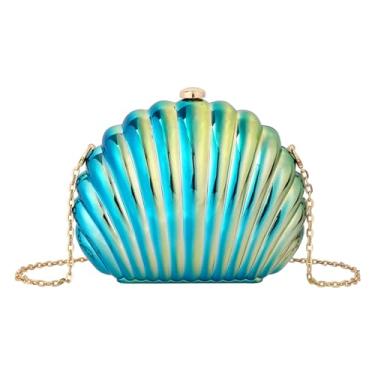 Imagem de Bolsa feminina mini concha para noite clutch alça de corrente bolsa transversal, Azul colorido, One Size