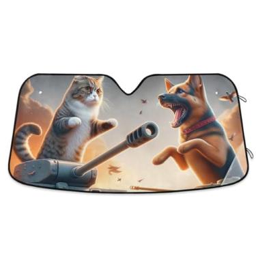 Imagem de Guarda-sol engraçado para carro de gato e cachorro para-brisa UV refletor de sol e calor mantém o veículo fresco