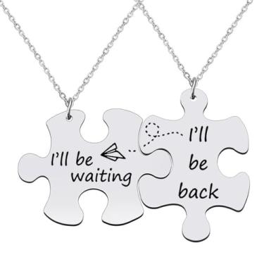Imagem de RLHRNDE Conjunto de 2 peças de colar de casal, de aço inoxidável, para mulheres, homens, quebra-cabeça, combinando, pingente, amor, amizade, dia dos namorados, presente, Medium, Metal, Sem Pedra