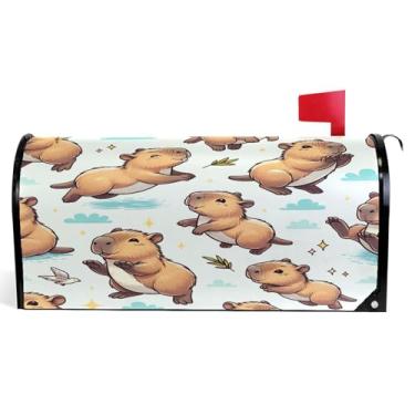 Imagem de Capas magnéticas decorativas para caixa de correio de vinil capivara fofa envoltórios de caixa de correio de inverno à prova de intempéries decoração de caixa de correio tamanho grande 64,5 x 52,8 cm