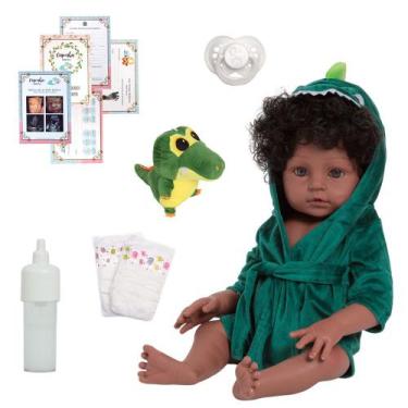 Imagem de Boneco Reborn Realista Masculino Roupão Jacaré Fofinho - Cegonha Rebor