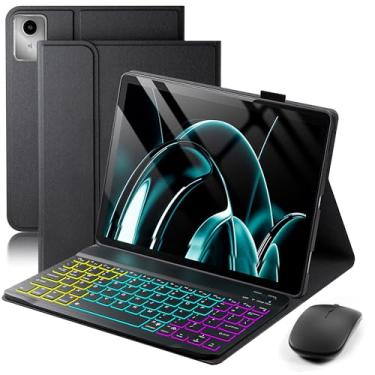Imagem de SAMTUNK Capa de teclado para Lenovo Tab M11 / Tab K11 LTE 2024 27.9 cm capa - 7 cores arco-íris mudança retroiluminado, teclado magnético destacável com mouse - preto