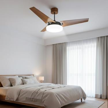 Imagem de Ventilador de Teto Lustre Borda Infinita Pás de Madeira LED Branco 6500K Beltempo Mira (127, Volts)