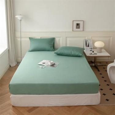 Imagem de Protetor de colchão em algodão lavado com elástico, cor sólida, macio e confortável, para camas tamanho Queen e King, 3,150x190x25cm (1 unidade).