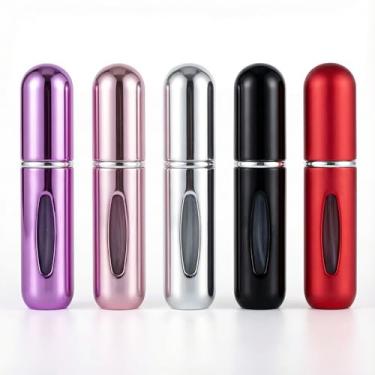 Imagem de Kit 5 Unidades Mini Frasco Portátil de Perfume Recarregável com Borrifador Spray Leve na Bolsa Estojo de Maquiagem Super Prático para Viagens 5ml
