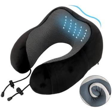Imagem de Almofada Travesseiro De Pescoço Nasa Para Viagem Com Fecho Ajustável - Encosto Macio, Descanso, Suporte Para Dormir No Avião ou Carro (Preto)