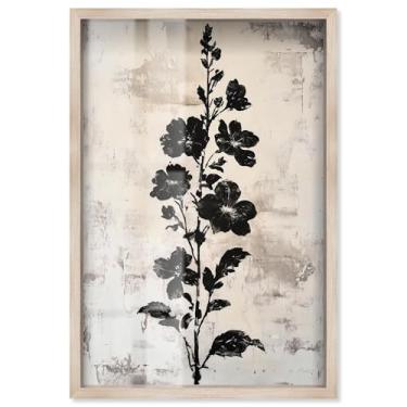 Imagem de Black Hollyhock II Shadowbox Print Floral Wall Decor por Art Remedy, moldura loira, 53 x 78 cm