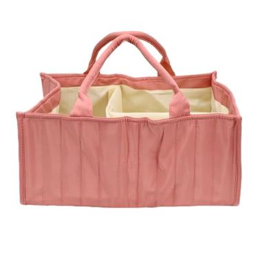Imagem de Organizador de troca Cesta de armazenamento para bebês Organizador dobrável para fraldas de bebê com alças de transporte Design dobrável multifuncional para economia de espaço (Rosa)