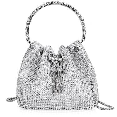 Imagem de Desy & Feeci Bolsas femininas de strass clutch para noite com glitter brilhante, bolsas de strass brilhantes para mulheres, Prata, 5.5''(H)x6.7''(L)x4.3''(W), Transversal