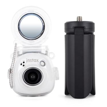 Imagem de HIYQIN Fuji Mini Pal Capa protetora com espelho de selfie e tripé, capa transparente e tripé preto compatível com câmera instantânea Instax Mini Pal - Acessórios para câmera Fuji Pal