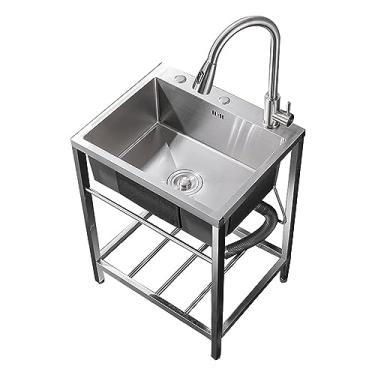 Imagem de Estação de lavagem de aço inoxidável independente com torneira de água, pia externa utilitária para lavagem, pia de cozinha comercial, tigela única, pia de restaurante para lavanderia, quintal, casa