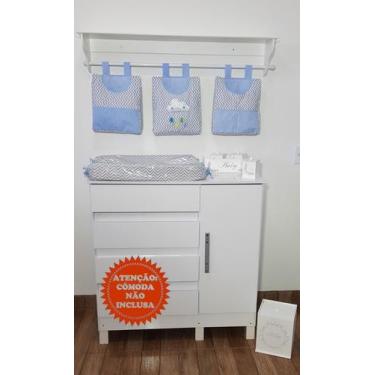 Imagem de Porta Fraldas de Varão e Trocador Anatômico Nuvem Azul 4 Peças - PolyB