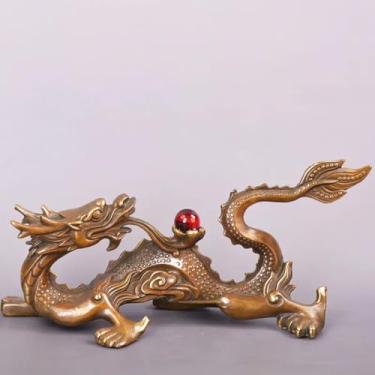 Imagem de FENNYYAR Dragão reverso de latão completo, 23 cm, ornamentos de decoração de hall de entrada de escritório de bronze antigo