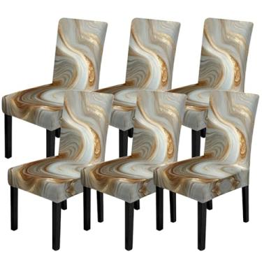 Imagem de FOREVER QUEEN 6 capas de cadeira clássicas de inverno para cadeira de inverno, protetor de alce, árvore de Natal, floco de neve, capas laváveis para casa, cozinha, hotel (mármore branco)