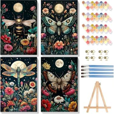 Imagem de bleihum Kit de pintura por números para adultos com moldura, kits vintage de pintura de insetos por números em tela com cavalete de madeira, pintura DIY por números para adultos iniciantes decoração
