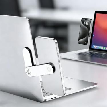 Imagem de Suporte multifuncional para borda de laptop, suporte de telefone prata ajustável para configuração de tela dupla