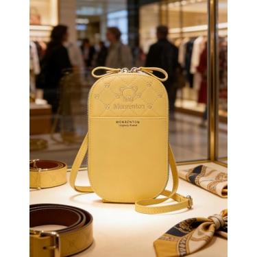 Imagem de Bolsa tiracolo feminina de couro amarelo, bolsa com alça ajustável com zíper para passeios