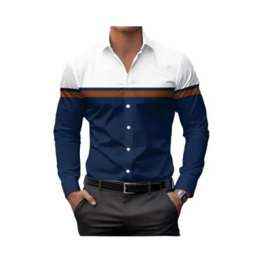 Imagem de Camisa Casual Masculina Com Estampa Xadrez Clássica, Gola Lapela, Mang
