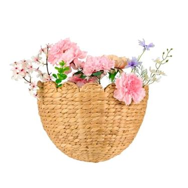 Imagem de LUSYDECO Cesto de parede de vime recortado 35,5 x 28 cm x 18 cm – Organizador de parede pendurado à mão para decoração de casa Boho, cesta de armazenamento de vime natural para sala de estar, entrada