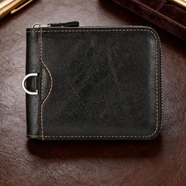 Imagem de Carteira universal de luxo preta com vários compartimentos com zíper de cor sólida de couro sintético, design de zíper preto de luxo com vários compartimentos em couro sintético de cor sólida